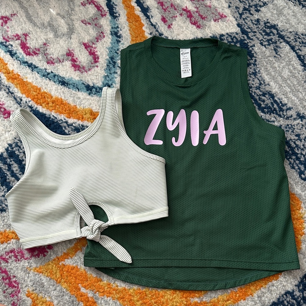 ZYIA Kids Green and Cream Tank Tops